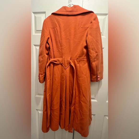 Vintage Burnt Orange Double Breasted Long Retro Wool Fit and Flare Peacoat - Picture 9 of 11